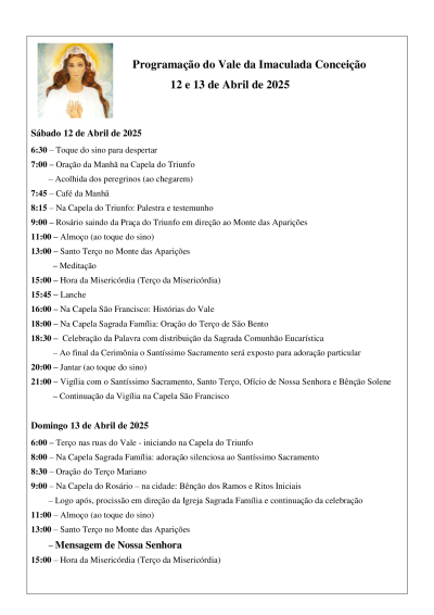 Programação de 12 e 13 de Abril de 2025